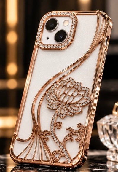 iPhone 15 Flower Clear Glitter MagSafe Ring Case