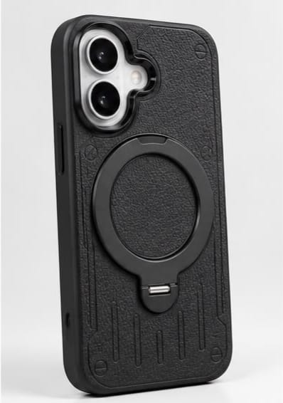 iPhone 16 Luxury Premium Metal Ring Stand  Leather MagSafe Phone Case