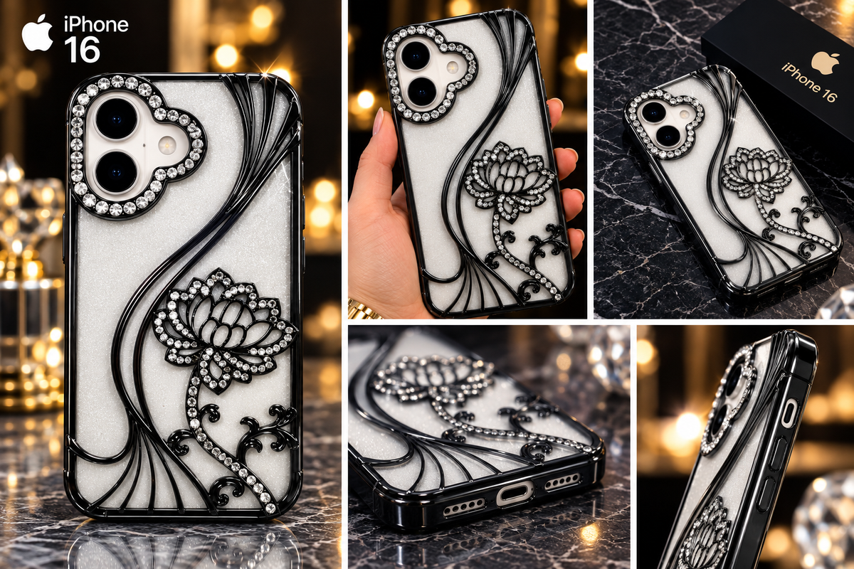 iPhone 16 Flower Clear Glitter MagSafe Ring Case