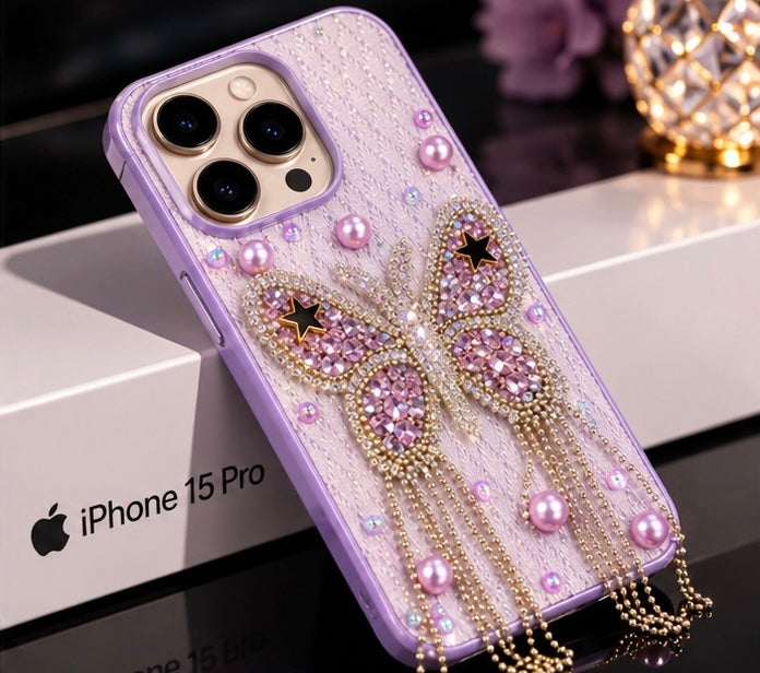 iPhone 15 Pro Luxury Butterfly Crystal Bling Case
