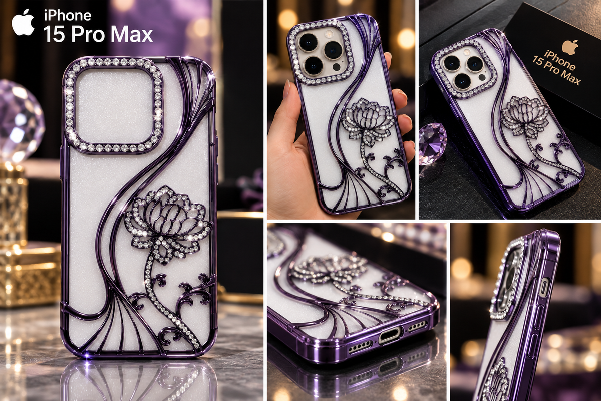 iPhone 15 Pro Max Flower Clear Glitter MagSafe Ring Case
