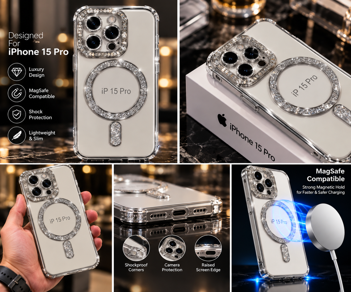iPhone 15 Pro Clear Glitter MagSafe Ring Case