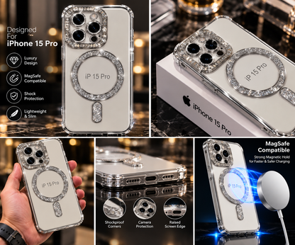 iPhone 15 Pro Clear Glitter MagSafe Ring Case