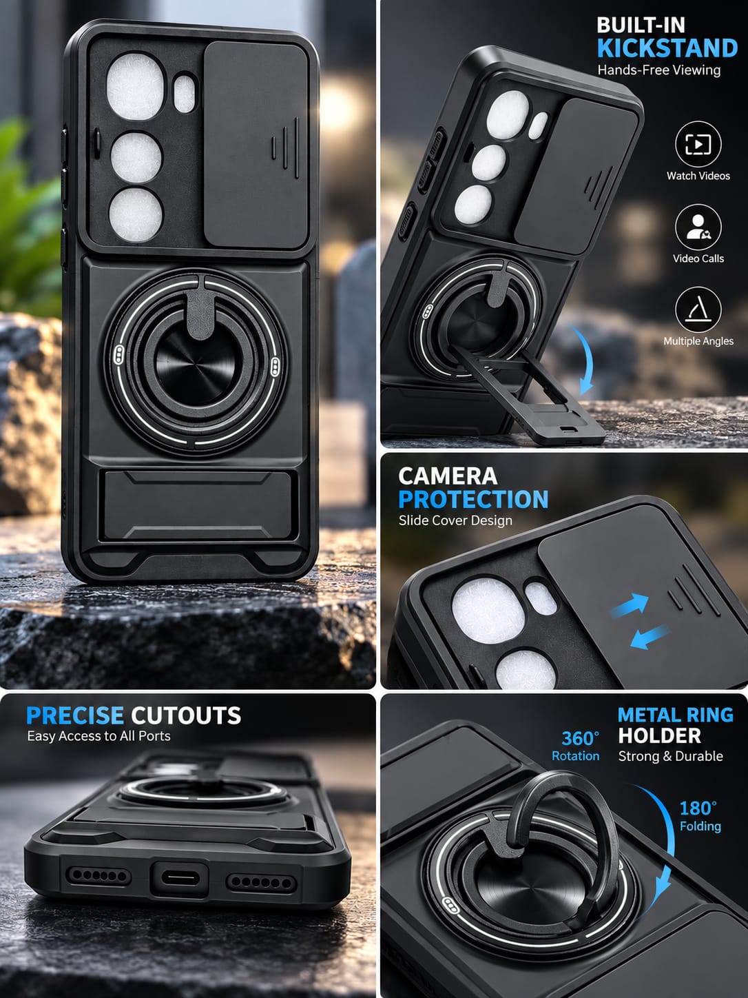 Vivo Y400 Pro 360° Rotating Magnetic Ring Stand Phone Case